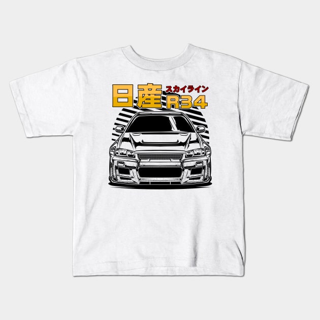 Skyline GTR R34 Kids T-Shirt by idrdesign